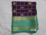 Pure Mysore Crepe Silk Deep Purple with Green Border