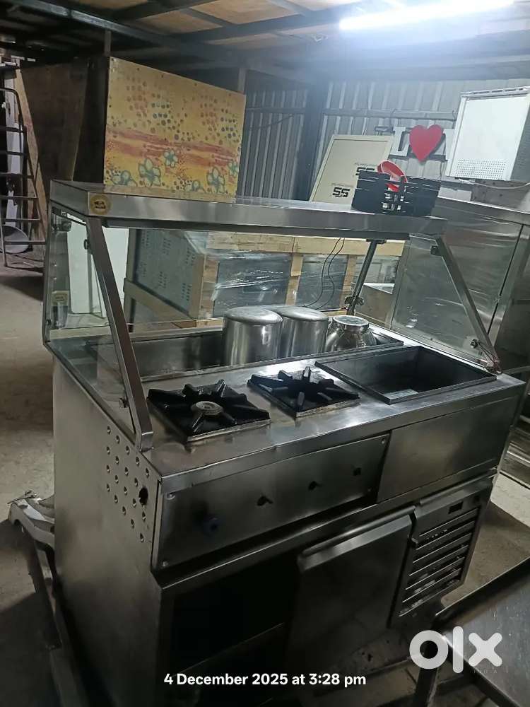 Cold benmeri with 2 burner panipuri  chat counter steel
