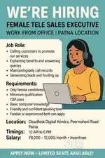 Female Tele Sales Executive – Work from Office | Patna Location