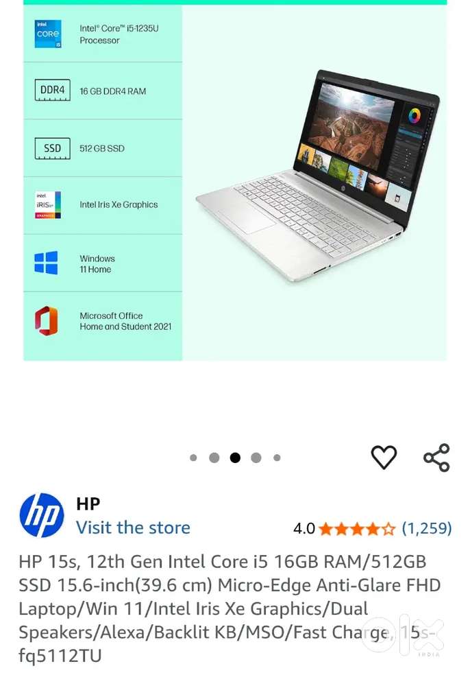 HP Laptop 15s, 12th Gen Intel Core i5-1235U
