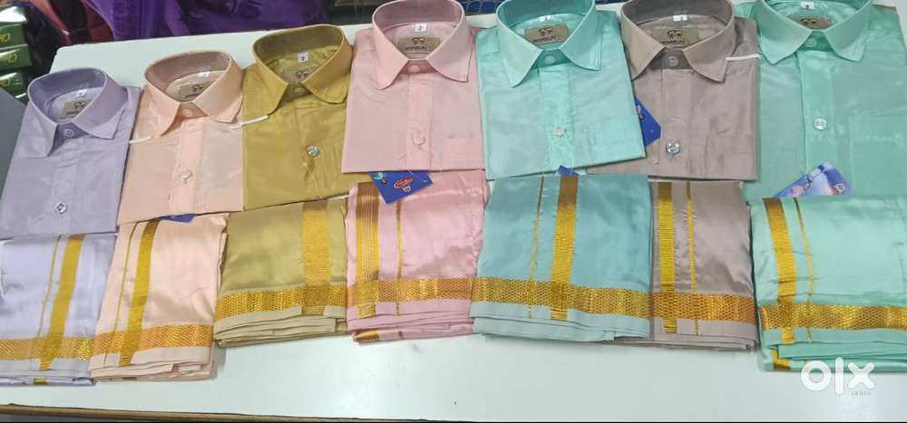 TRENDY PREMIUM ART SILK MATCHING COLOR SHIRT AND DHOTI SET FOR BOYS