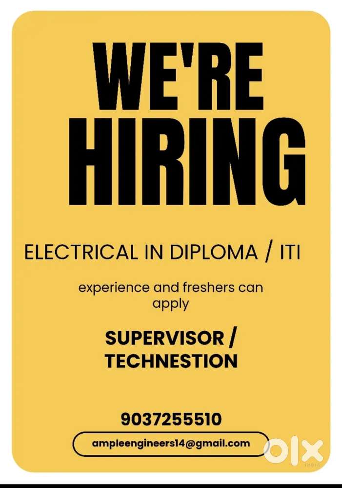 B tech, diploma or ITI  Electrical vacancy