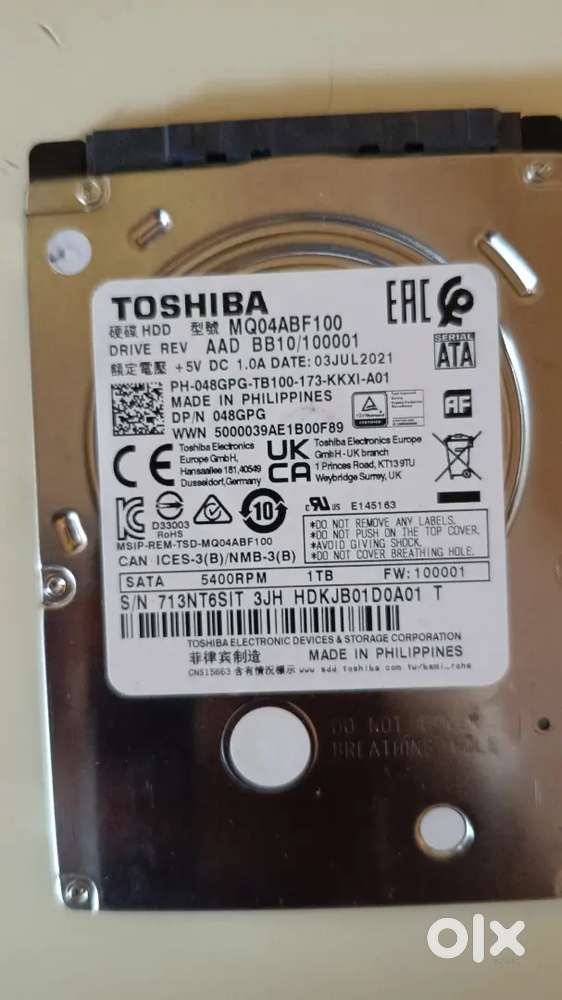 Toshiba 1tb laptop 2.5 hard disk (4 nos)