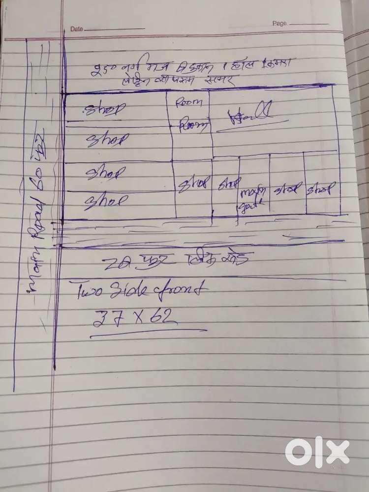 8shop 1hall 1room total area 250sq gaj two side front