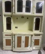 Vintage style wooden showcase and cabinet with display