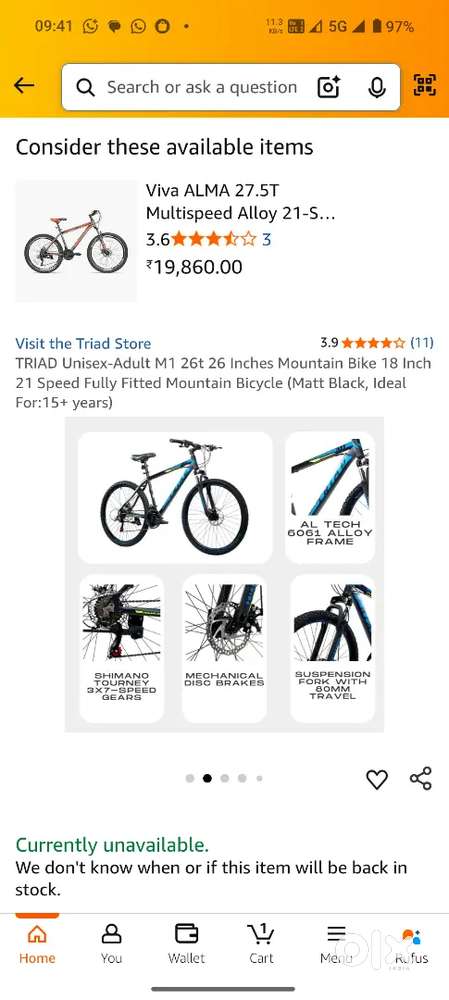 TRIAD UNISEX ADULT M1- 26T 26 INCHES 21 SPEED MOUNTAIN BICYCLE