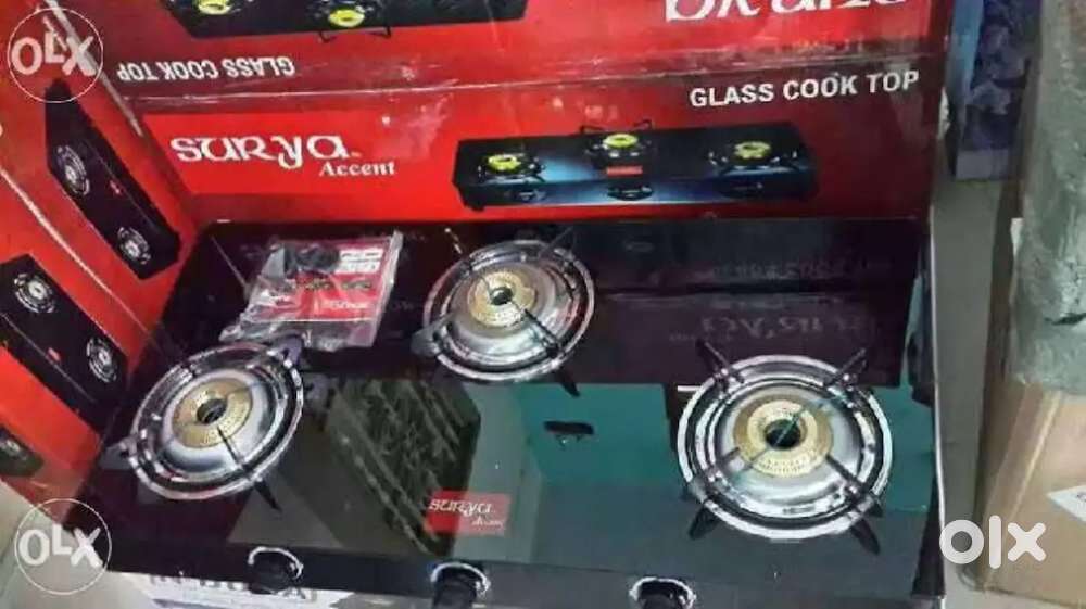 Surya chef 3 burner black heavy glass top new pcs