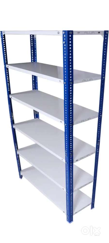 A blue and white coloured Book self with 7 layers