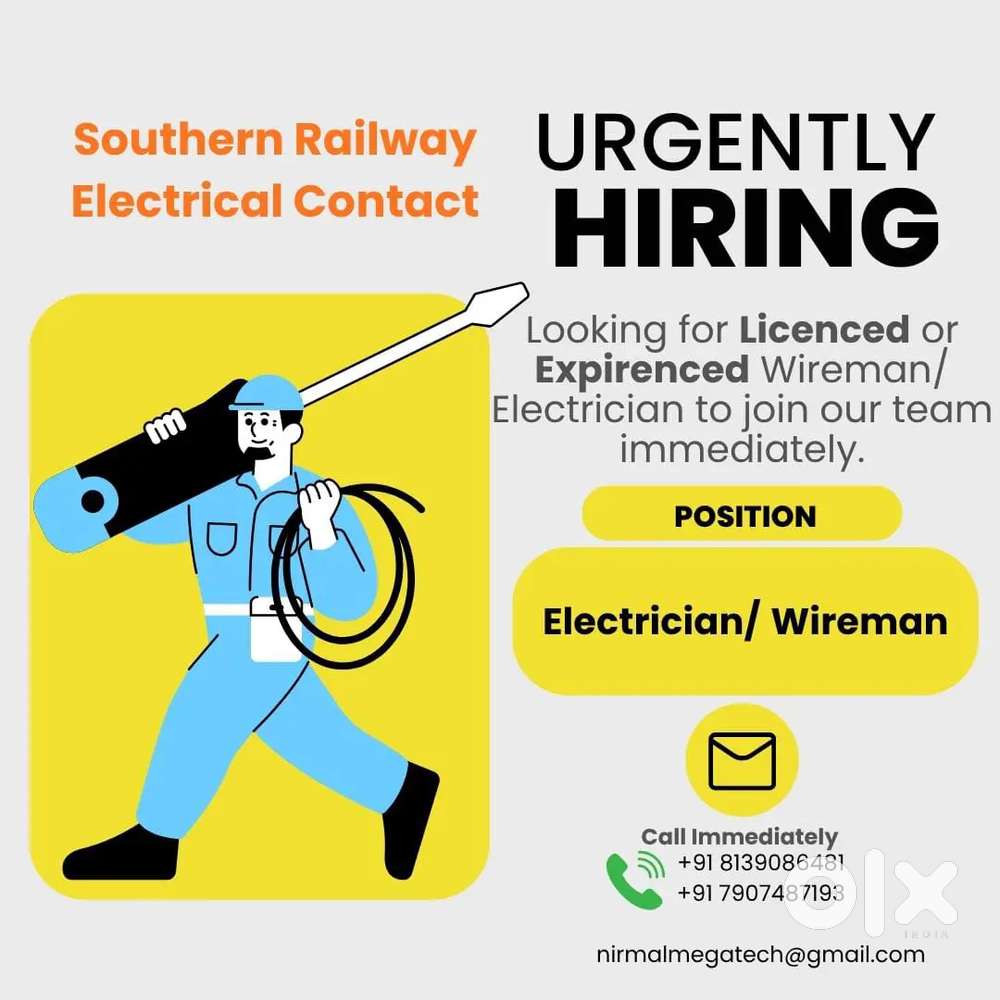 Urgently Hiring – Licensed / Experienced Wireman & Electrician