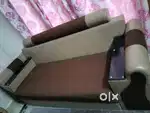 Sofa set & wooden table with glass top
