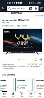 New Vu Vibe tv 55 inch