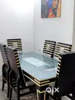 6 Seater Black Dining Table with Glass Top