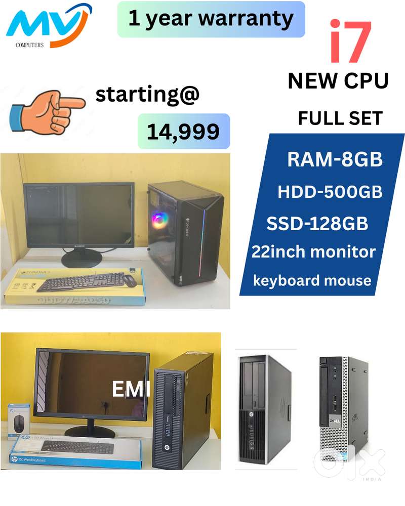 Branded Cpu  Monitor  Ram - 8GB DDR3  500GB Hard disk