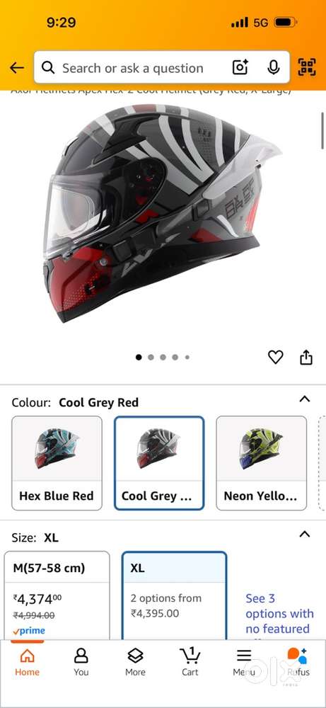 Axor Helmets Apex Hex-2 Cool Helmet (Grey Red, X-Large)