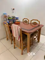 Pure saag wood dining table, top- granite