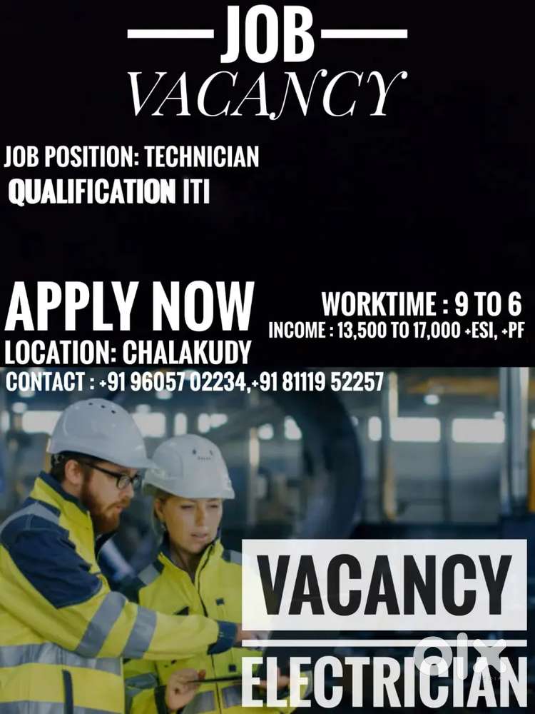 Urgent electrician vacancy at chalakudy