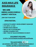 Bikaner/Axismaxlifeinsurance/ Degree pass/minimum 1year sales exp