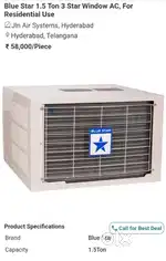 Blue Star 1.5 ton AC in Awesome New Condition