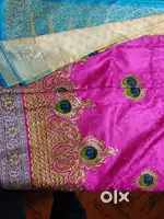 New saree one time used multi colour peacock design