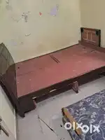 Queen size wooden cot with storage and mattress