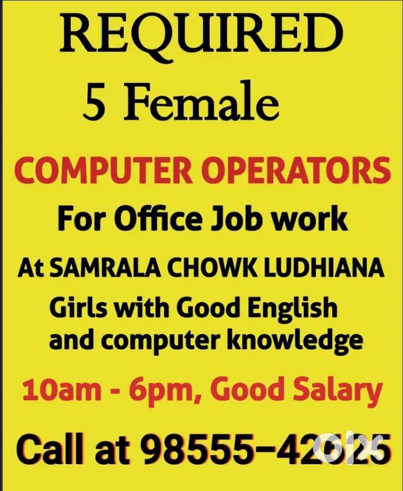 5 FEMALE Computer operators Required