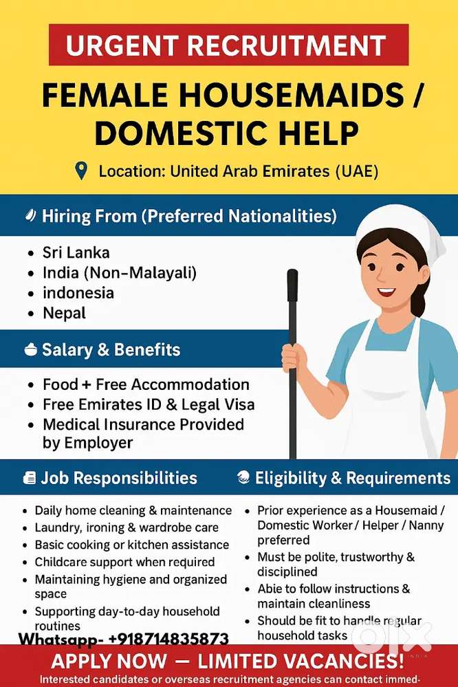 Housekeeping / Domestic help [ Experienced / Fresher ]