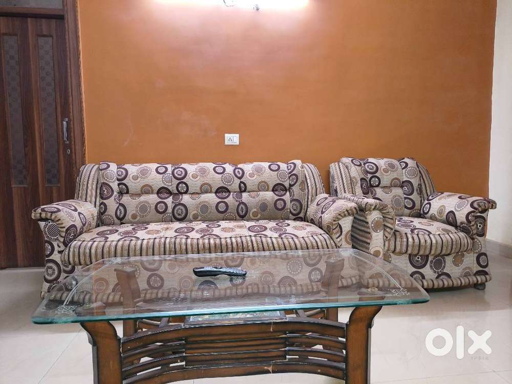 8-Seater Sofa Set with Glass Center Table