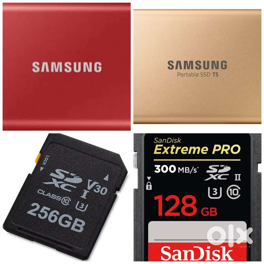COMBO SAMSUNG SSD T5&T7 EACH1TB,256GB SD EXPRESS & (2)128GB SANDISK SD