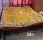 King size Iron bed with mattress and wooden sofa