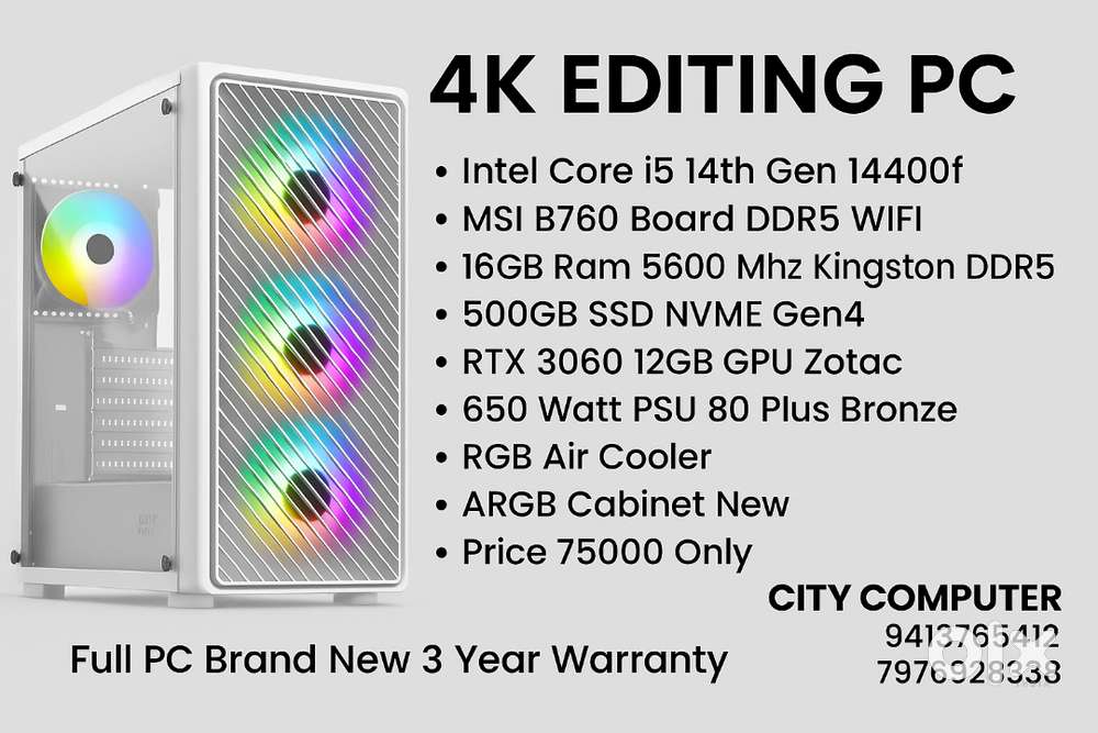 Gaming Editing PC i5 14th Gen RTX 3060 12GB GPU 16GB Ram 500GB SSD