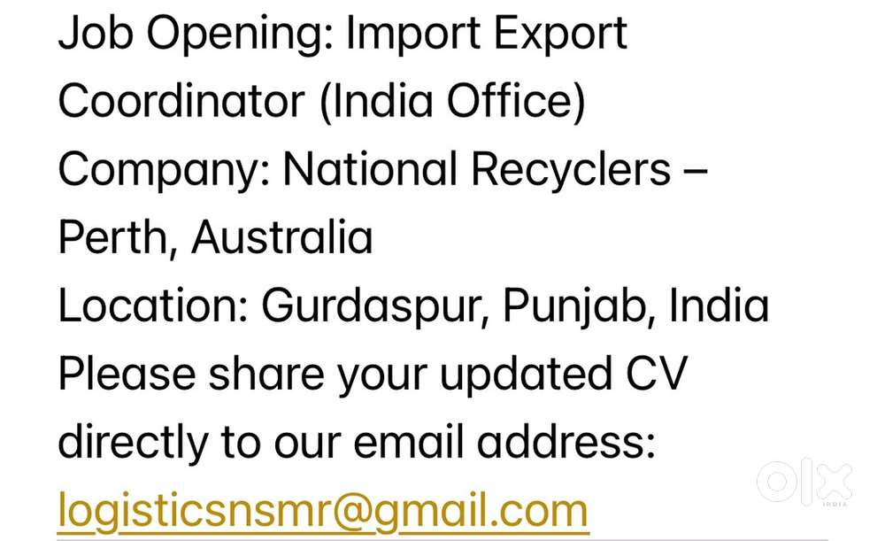 Job Opening: Import Export Coordinator