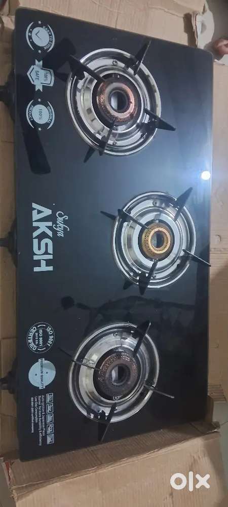 3 burner LPG Gas glass stove