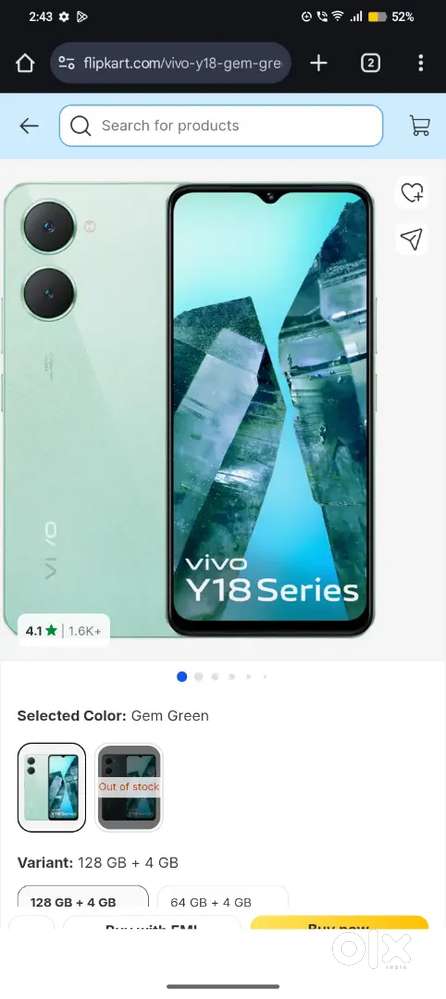Vivo y18 128 gb storage 4+4gb ram