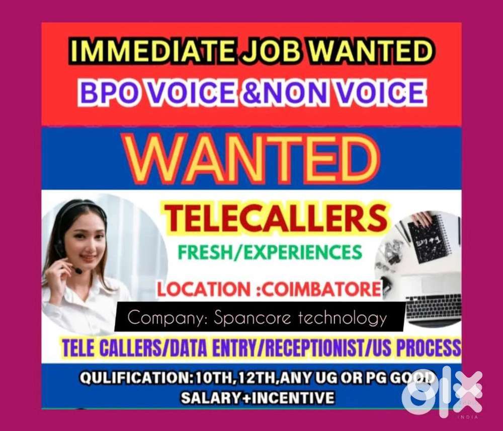 immediate Job wanted  Bpo voice /Data Entry /in coimbatore  Non voice