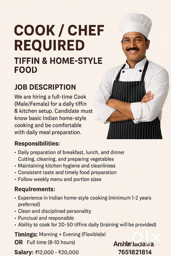 Cook / Chef Required – Tiffin & Home-Style Food