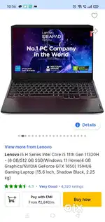 Lenovo i5 11th Iris Xe Graphic GTX 1650 GDDR6 Black Gaming Laptop PC