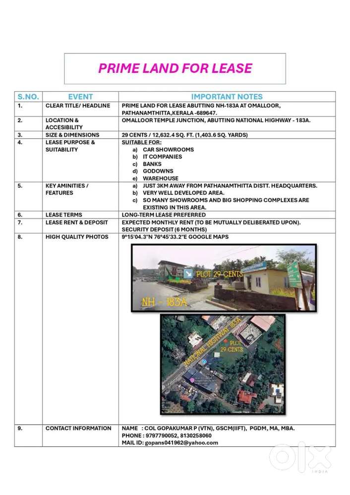 PRIME LAND FOR LEASE