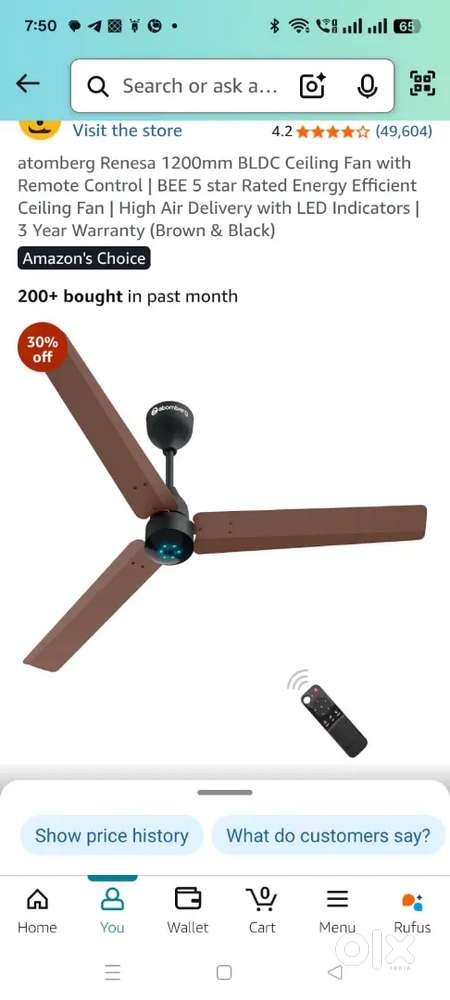 Led light fan 3 years old in working condition