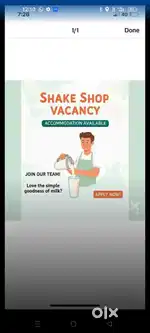 For a Famous Shake shop in Trivandrum