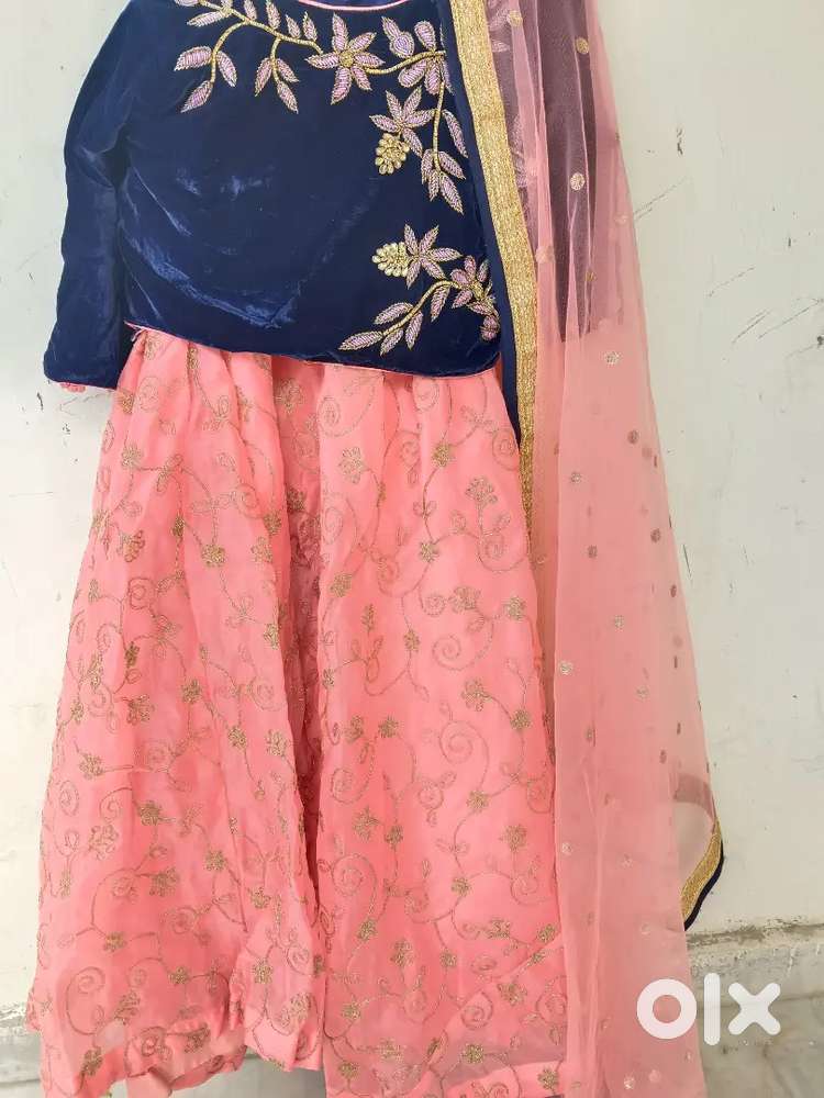 Lehnga pink  in colour choli blue in colour