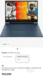 Hp victus 15 I7 12 Genration 16 Gb ram /500 / 6 gb rtx nvidia graphics