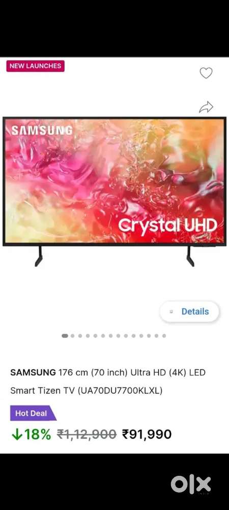 SAMSUNG CRYSTAL UHD 70inchs tv