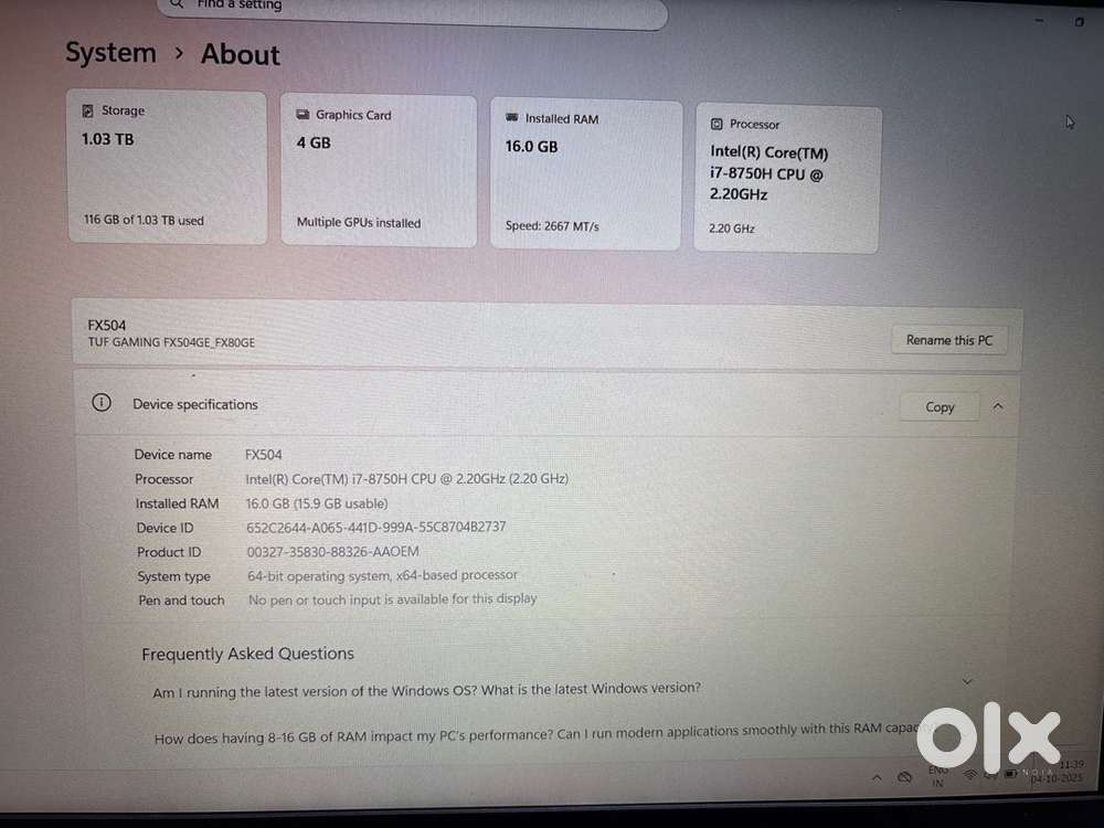 Asus tuf fx504 i7 with 16gb ram
