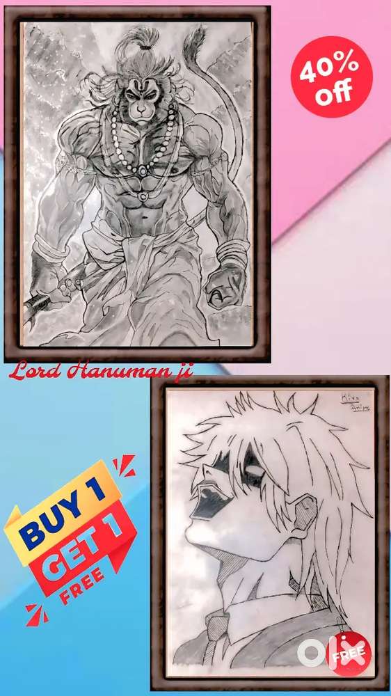 Hanuman Ji Pencil Sketch(A4 Size)Buy 1 Get 1 Anime Kira Sketch FREE