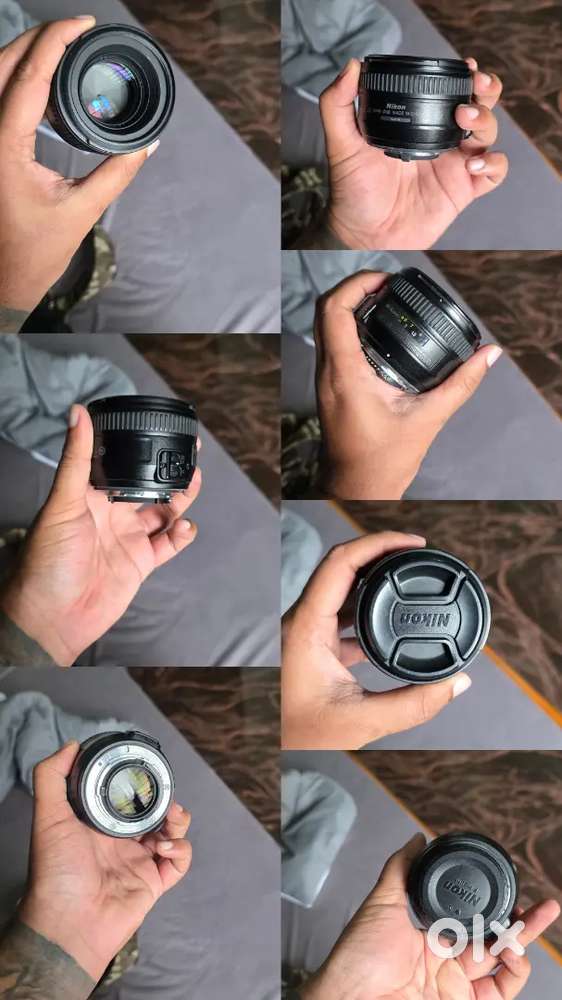 Nikon 50mm, 85mm and 13mm lenses