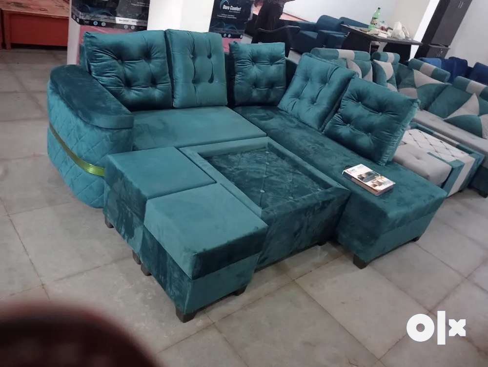 Brand new sofa L shape 2 puffy 1 table without mirror wholesale price