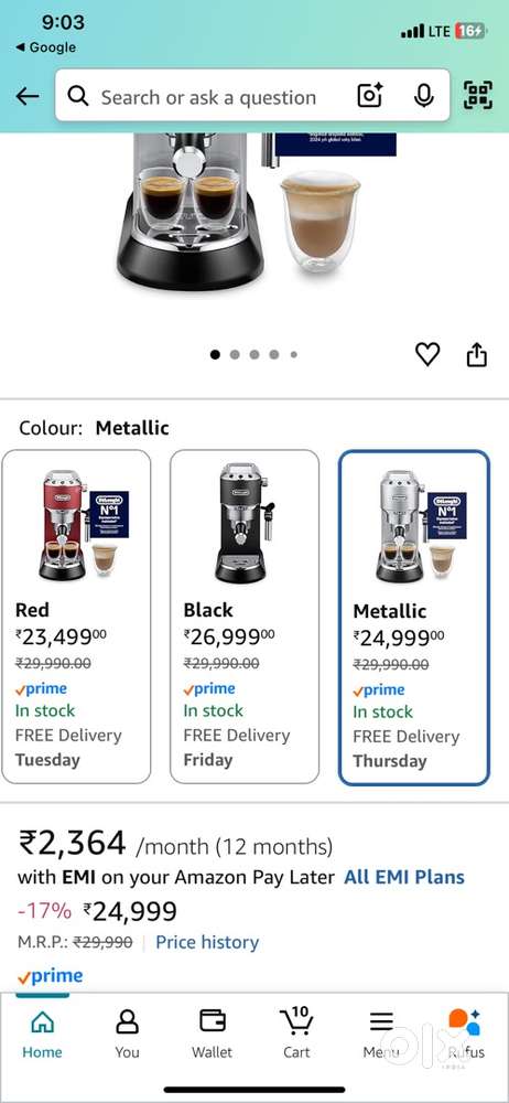 Delonghi ec 685 coffee machine red & metallic 2 pcs