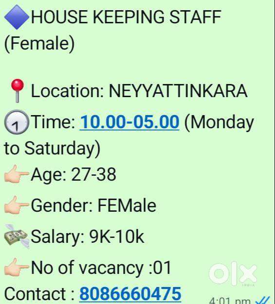HOUSE KEEPING STAFF (FEMALE)