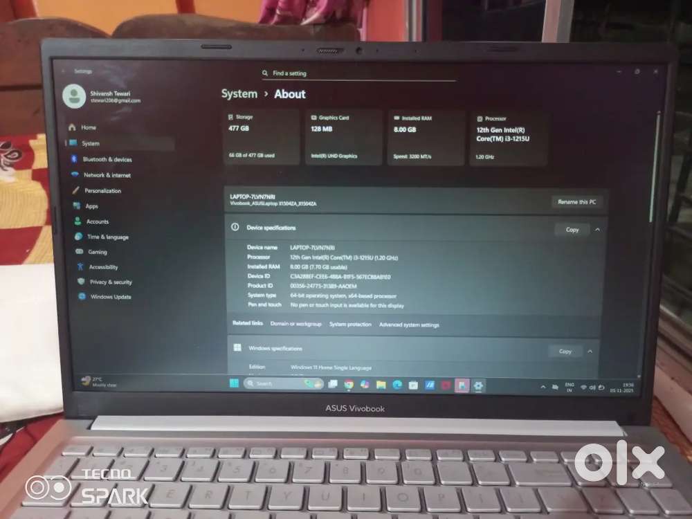 Asus vivobook 15 laptop in best condition