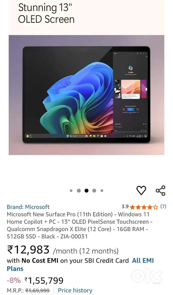 Microsoft Surface Pro 11 OLED X Elite 12 Core